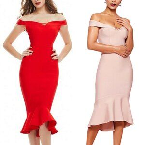 Runway Rendezvous Ruffle Hem Off Shoulder Glam Celebrity Mermaid Bandage Dress